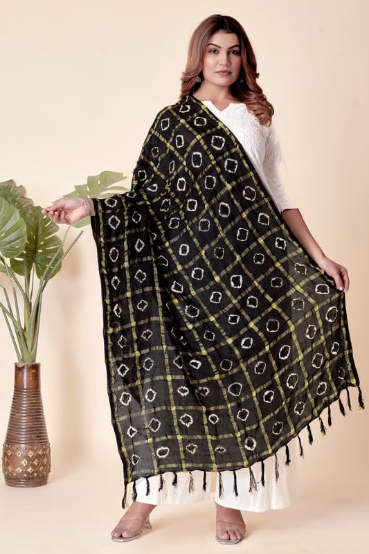 Image of Women Bandhani Dupatta | Traditional Chunri Print with Decorative Border | Lightweight Ethnic Stole for Festive and Wedding Wear