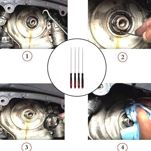 Miniatura 2 de (tipo alargado) Juego de 4 piezas, gancho para sello de aceite, tira del gancho, destornillador de sello de aceite, tira del gancho y quita, para