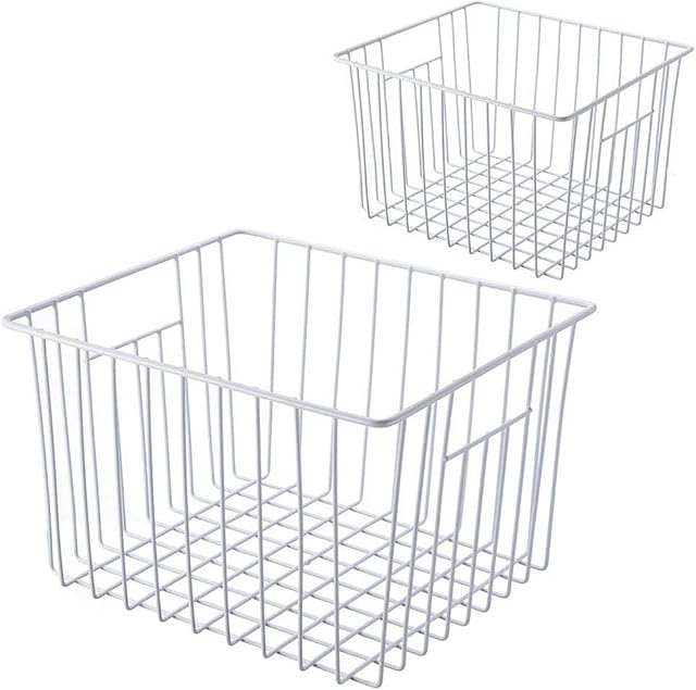 SANNO Fridge Wire Storage Organizer Basket, Household Refrigerator Bin with Built-in Handles for Organizing Freezer, Cabinets, Pantry, Closets, Bedrooms - Set of 2