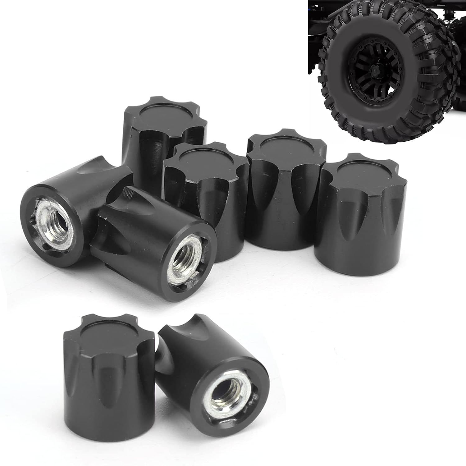 8pcs RC M4 Nut Aluminum Alloy Center Cap AdapterLightweight Durable Upgrade Parts for Axial SCX10, D90, HSP, HPI 1/10 Scale RC Cars, by ZAWELIYO (Black)