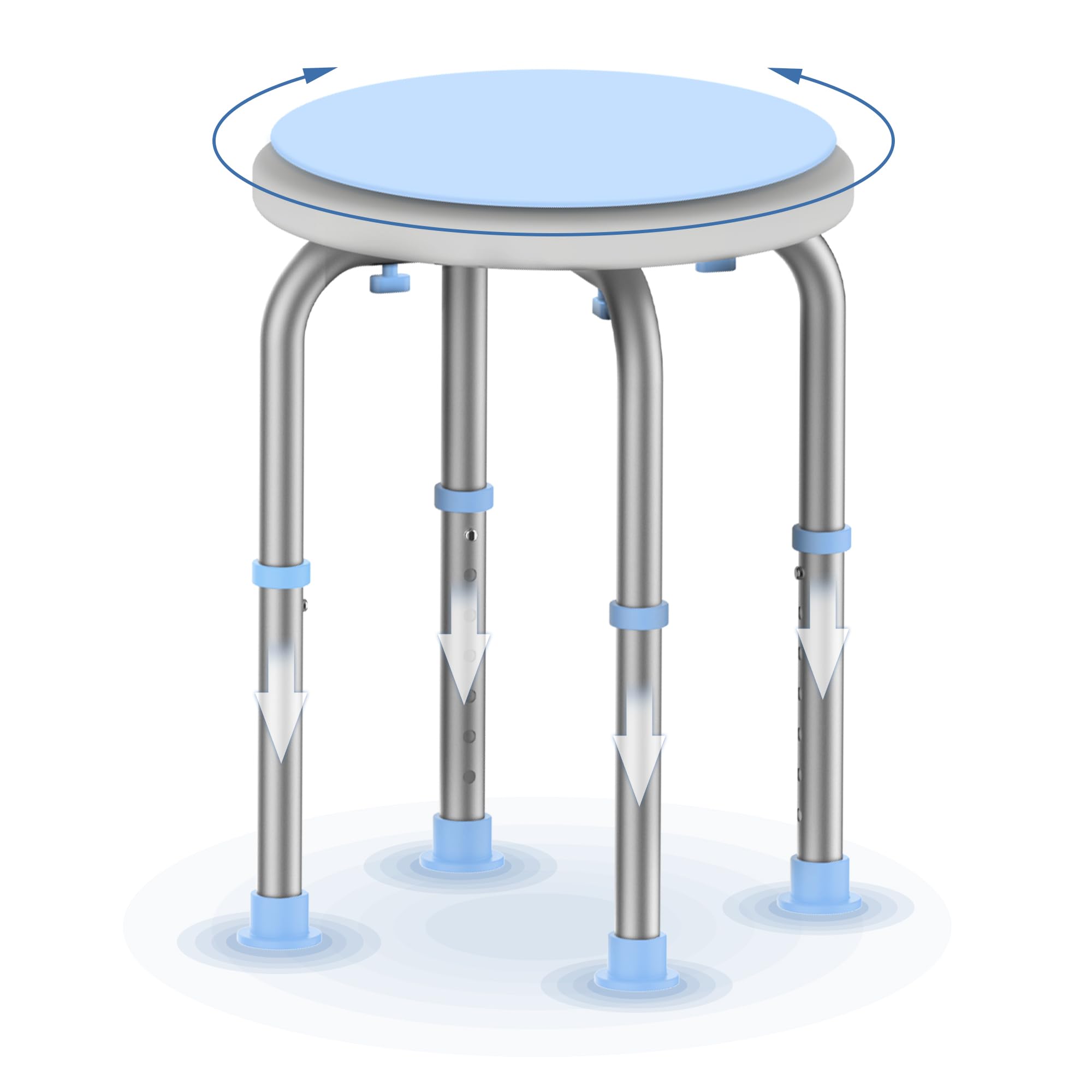 Zeno White Shower Stool 360° Rotating | Shower Chair With 7 Adjustable Height Settings | Bath Seat With Aluminium Frame, Non Slip Feet & Comfortable Seat | Bath Chair For Elderly Support | 135Kg Capacity