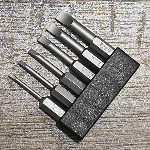 Toolcool 6 Pcs Slotted Screwdriver Bit Set Magnetic Flat Head Bits 2.0-6.0Mm S2 Alloy Steel 1/4 Inch Hex Shank 2 Inch Long #TOP6