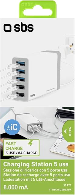 8A Desktop Charging Station with UK Plug and 5 USB Outputs