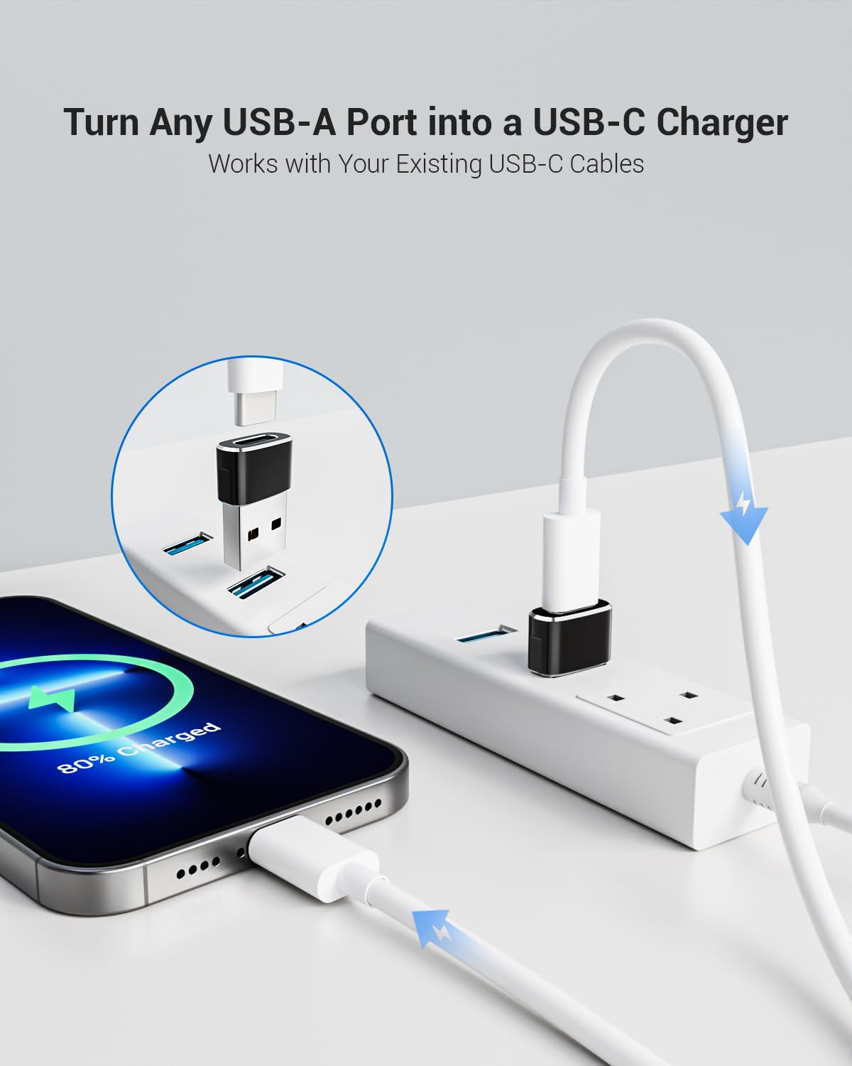 USB to USB C Adapter,USBC Female to USB A Male Adaptor, Type C Converter Charger for iPhone 17 Pro Max,16 15,Apple Watch iWatch S11 S10 SE,AirPods 3,iPad Mini Air,Samsung Galaxy S25 — view 3