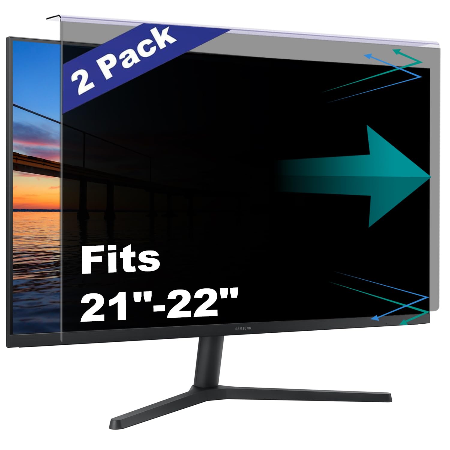 Photo 1 of 2 Pack Computer Privacy Screen Shield Compatible for 21.5/22 Inch 16:9 Widescreen Desktop Monitor - Anti Glare & Blue Light Filter - Hanging Design for Easy On/Off