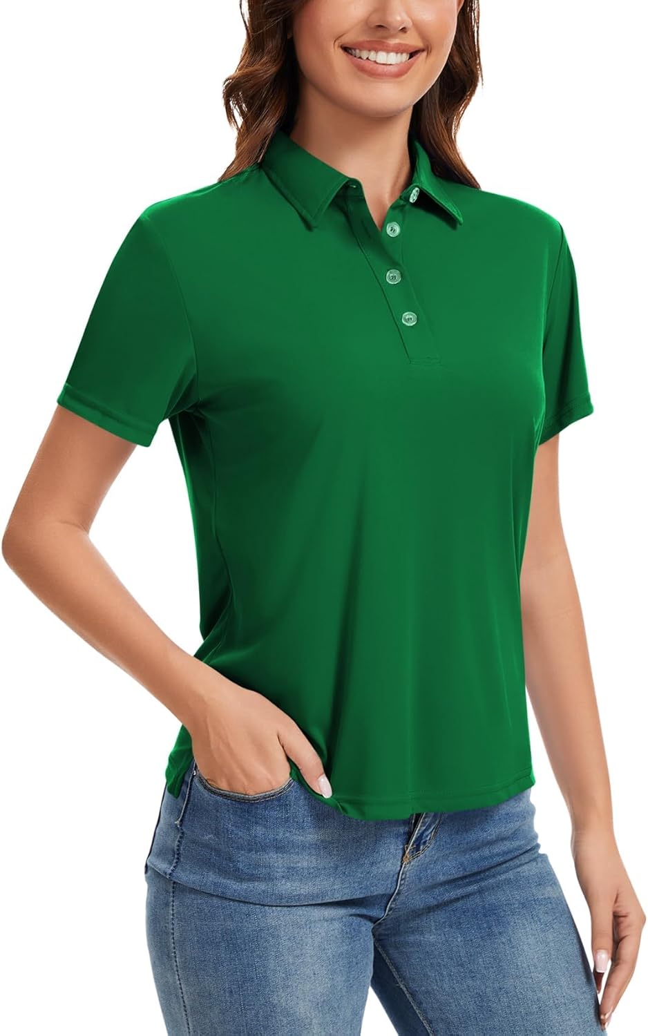 Women's Polo Shirts UPF 50+ Casual Work Quick Dry 4 Buttons Short Sleeve Collared Golf Shirt XS-4XL - Image 2