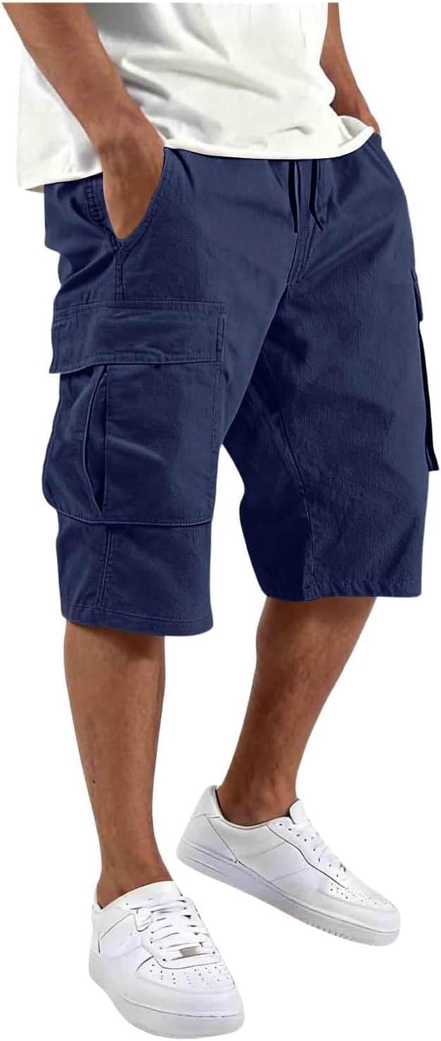Men's Twill Cargo Shorts Casual Loose Knee Length Pockets Hiking