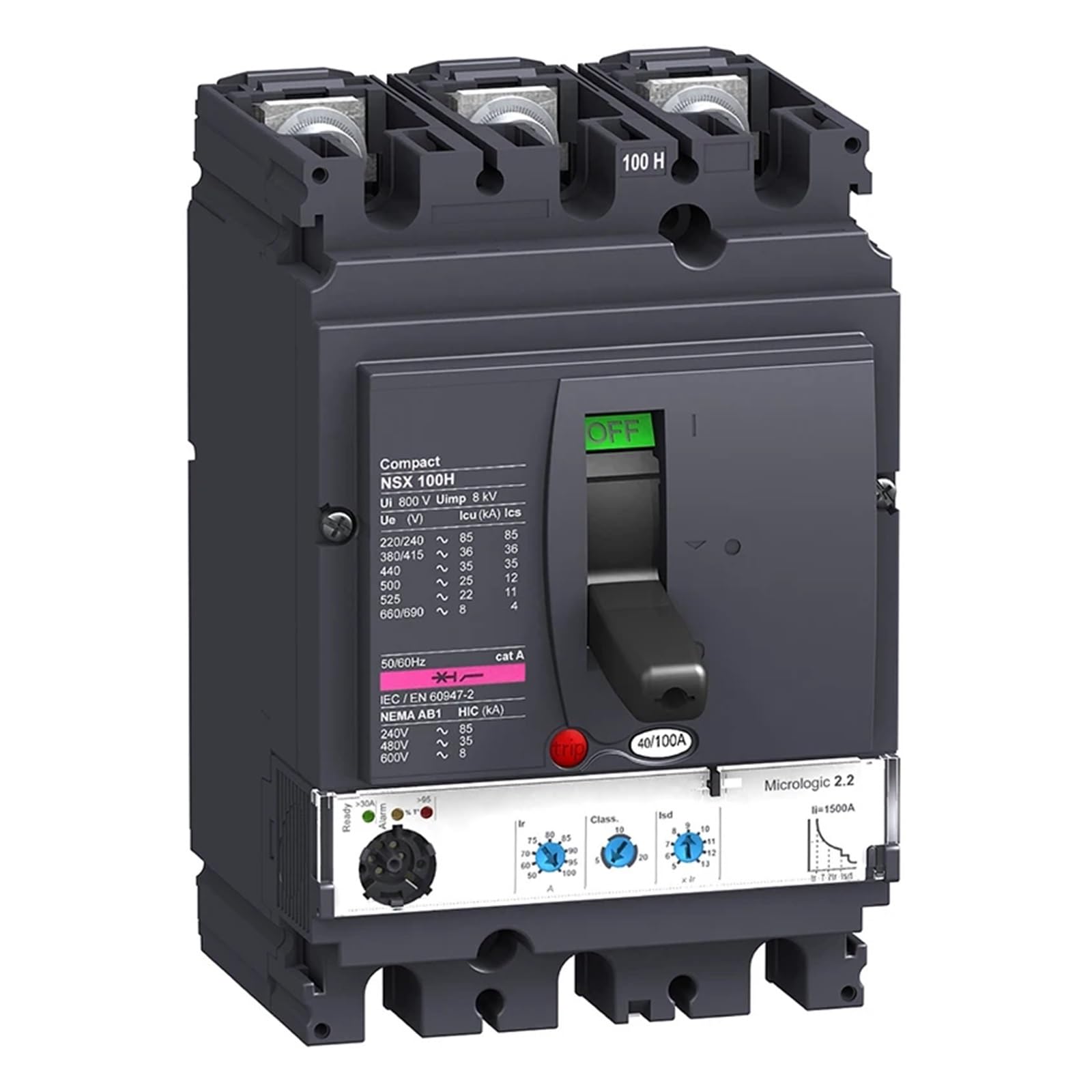 Disyuntor MCCB LV429792 NSX100H Micrologic 2.2 40A de NISZA con protección de 3 polos