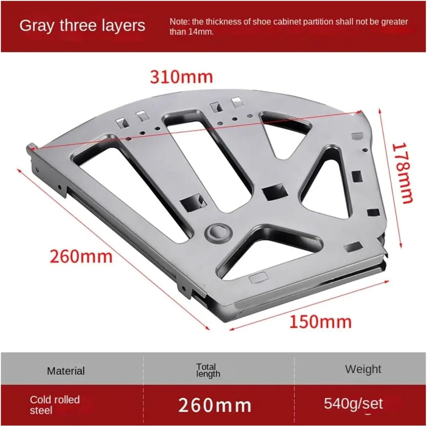 Home Hidden Shoes Drawer Cabinet Hinge Shoes Rack Flip Plate Frame Turning Rack Thickened Furniture Hinge Fittings(Silver,260 * 178mm)