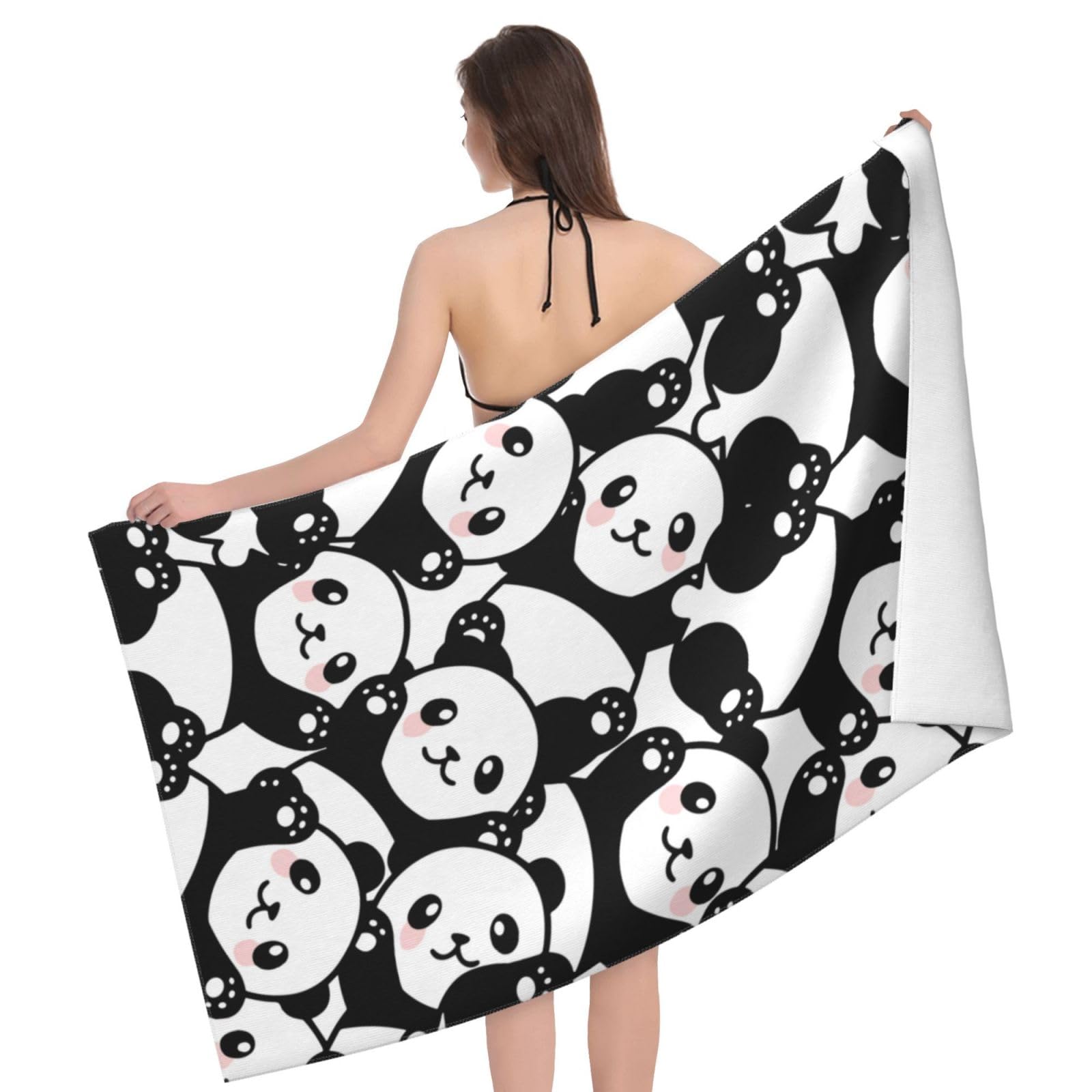 Newhomestyle Panda Beach Towel, Cute Panda Quick Dry Absorbent Bath Towel, Women & Girl Thin Lightweight Pool Towel for Travel Yoga Swim Spa - 77X153cm/ 30x60 Inch