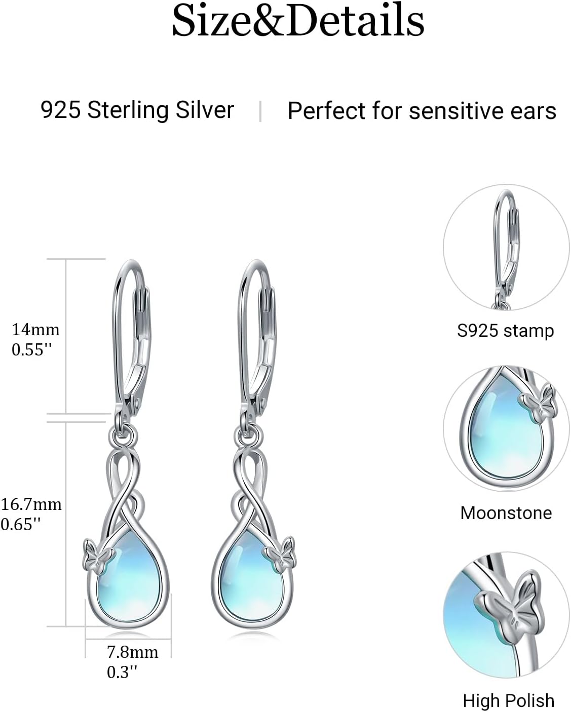 Infinity Butterfly Leverback Earrings 925 Sterling Silver Infinity Teardrop Dangle Earrings Butterfly Jewelry Gifts for Mother Women Wife Her - Image 5