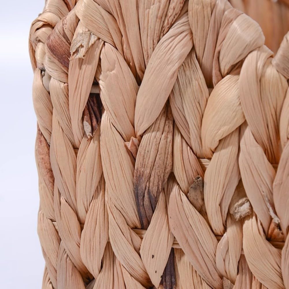 Cesta de almacenamiento de hierba de calabaza con asas de madera, 24 x 24 x 12 cm, organizador decorativo natural, papel higiénico, despensa, sala de estar, caqui