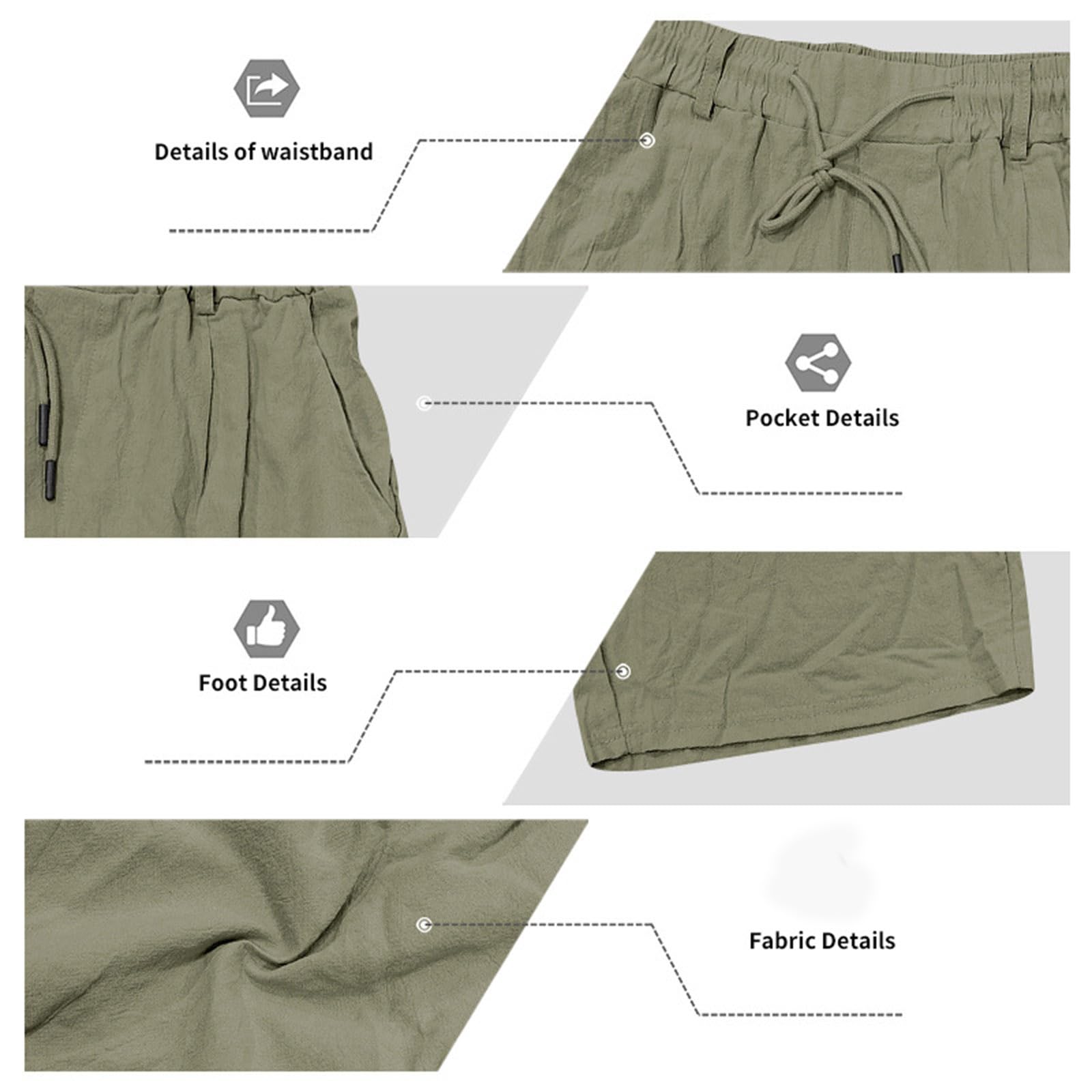Short de plage en lin pour homme, fin, léger, respirant, jambe droite