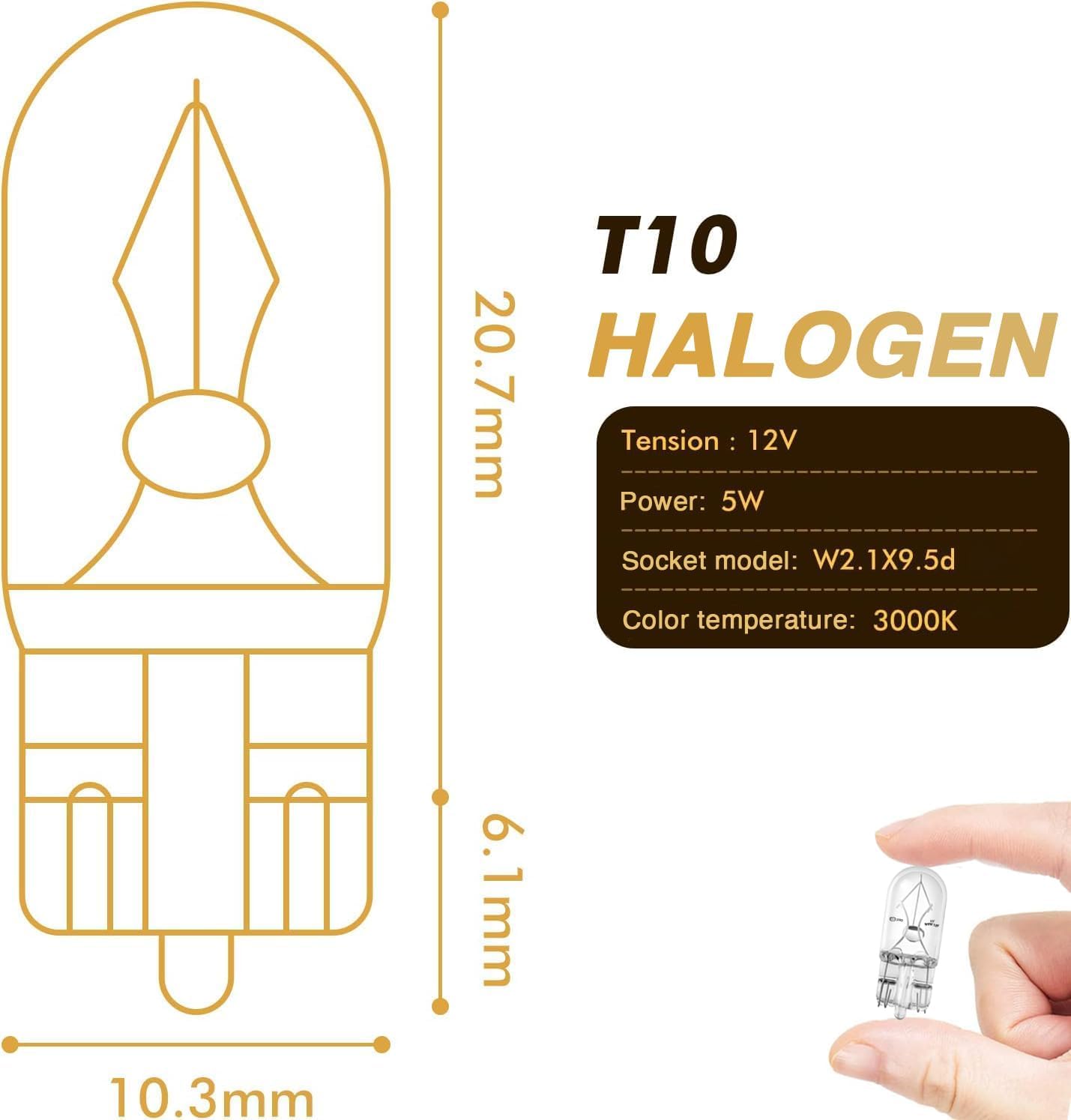 Magnet – Zestaw 20 żarówek halogenowych W5W 12V 5W – T10 W2.1x9.5d – Certyfikat E11 – Do świateł pozycyjnych, wnętrza, tablicy rejestracyjnej – Auto, motocykl, camper