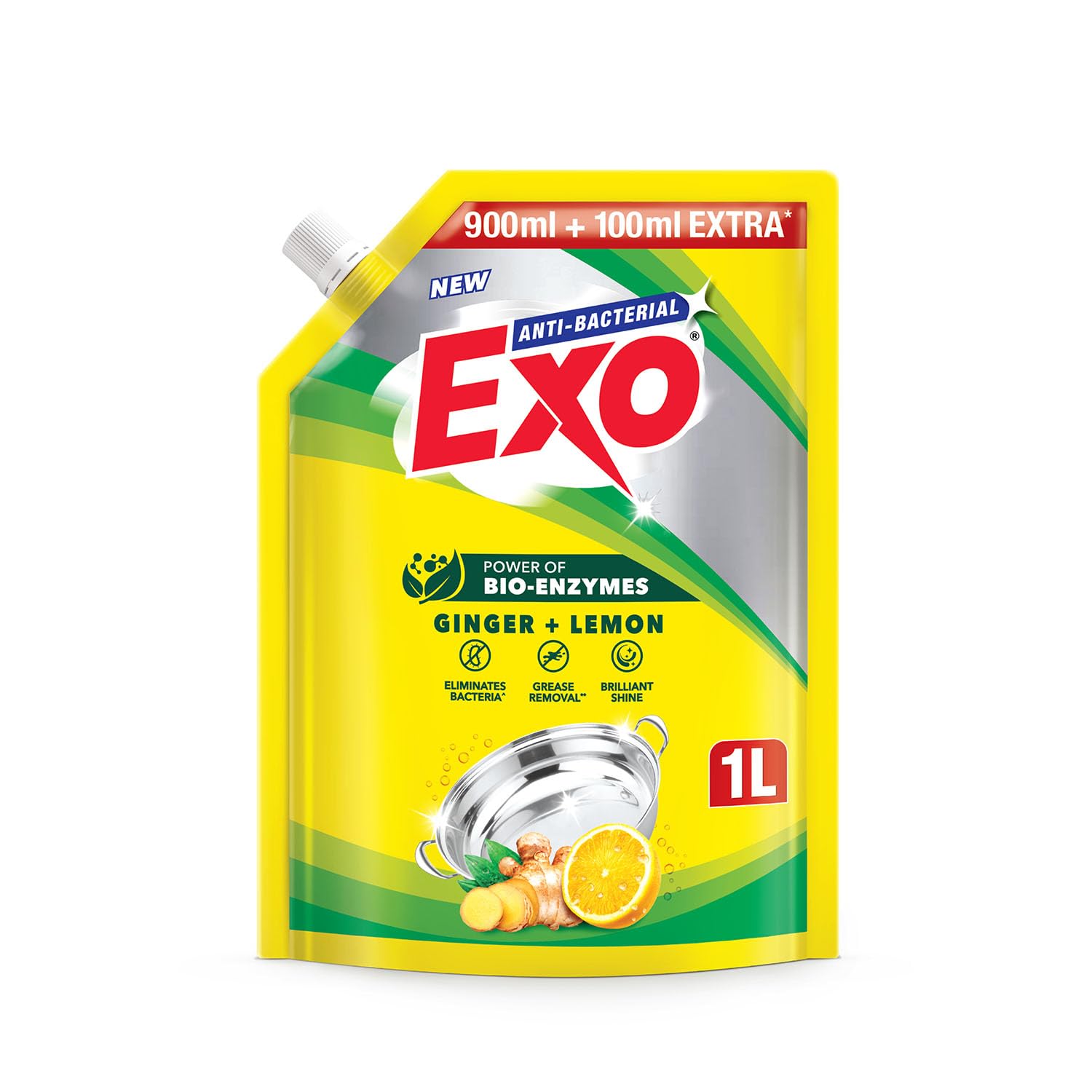 Exo Dishwash Liquid Refill Pack | Ginger & Lemon | Tough Grease Removal for Utensils | Anti-Bacterial Dishwashing Liquid | Bio-Enzyme Liquid Dishwash | No Residue Cleaning - 1L-image-9