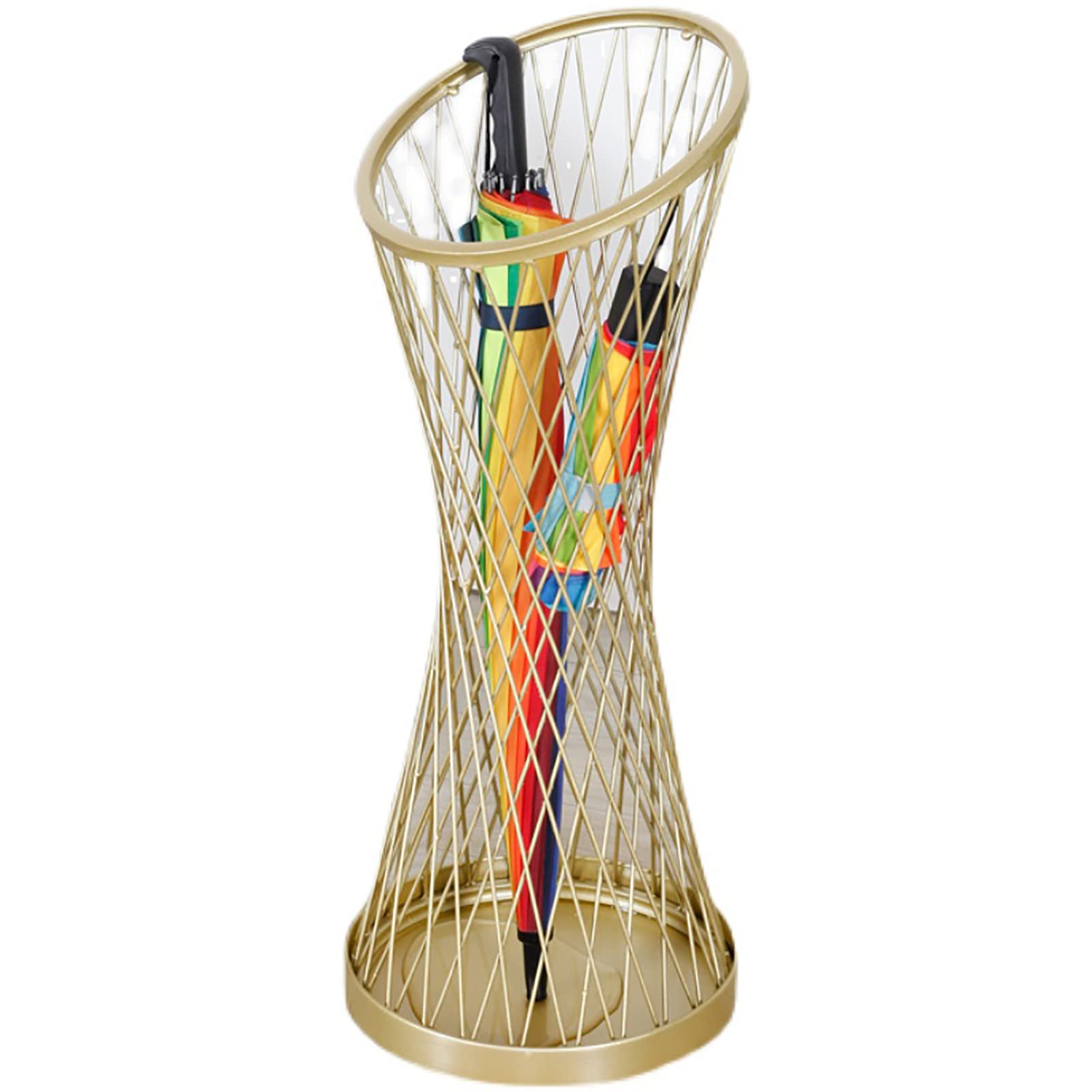 Porte-parapluies rond en métal doré 30x73 cm avec bac amovible