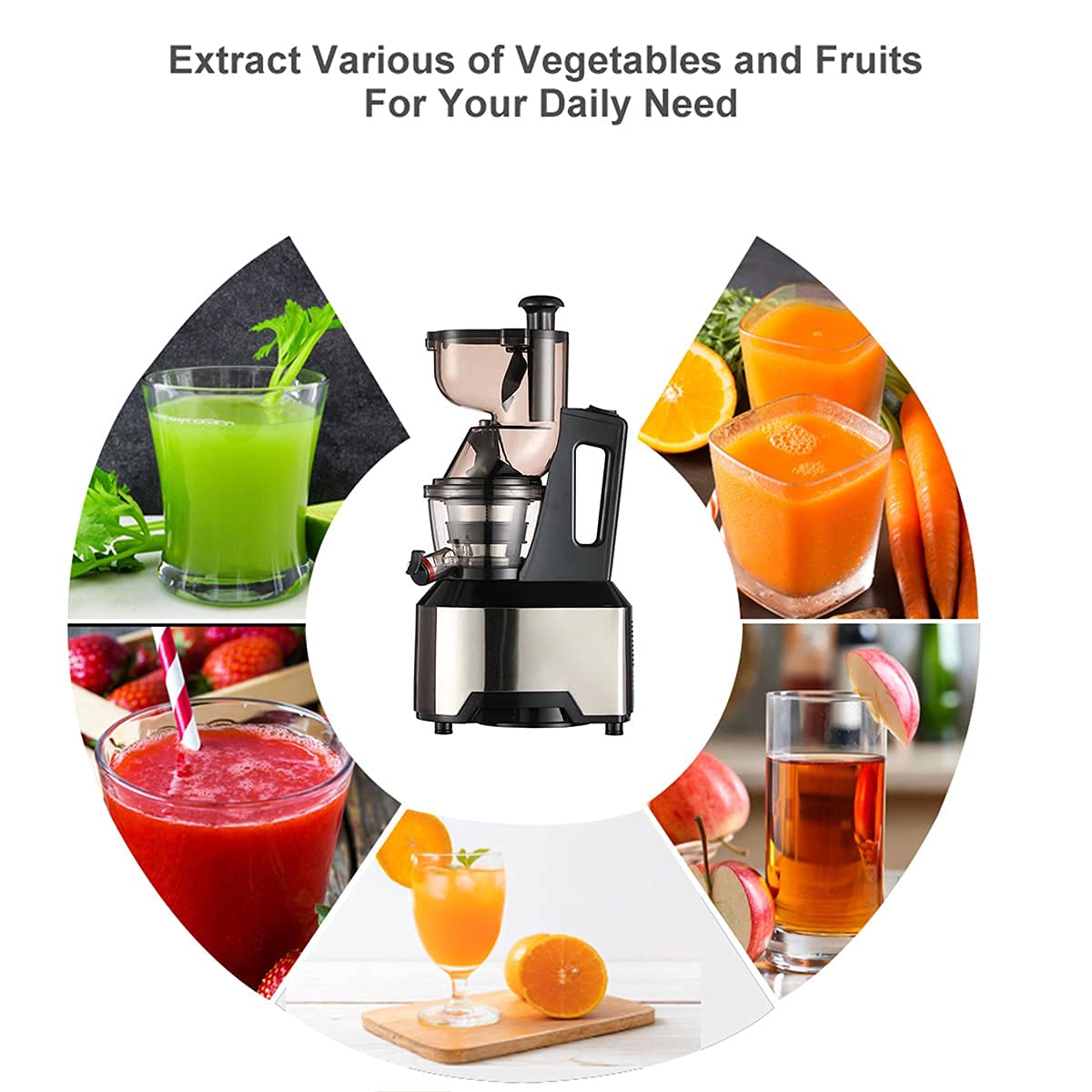 ERoomQ Juicer Machine, Low Speed and Large Inlet, and Orange Slow Juicer Soy Vegetable and Fruit, Multi-Function JuicerEasy to Clean