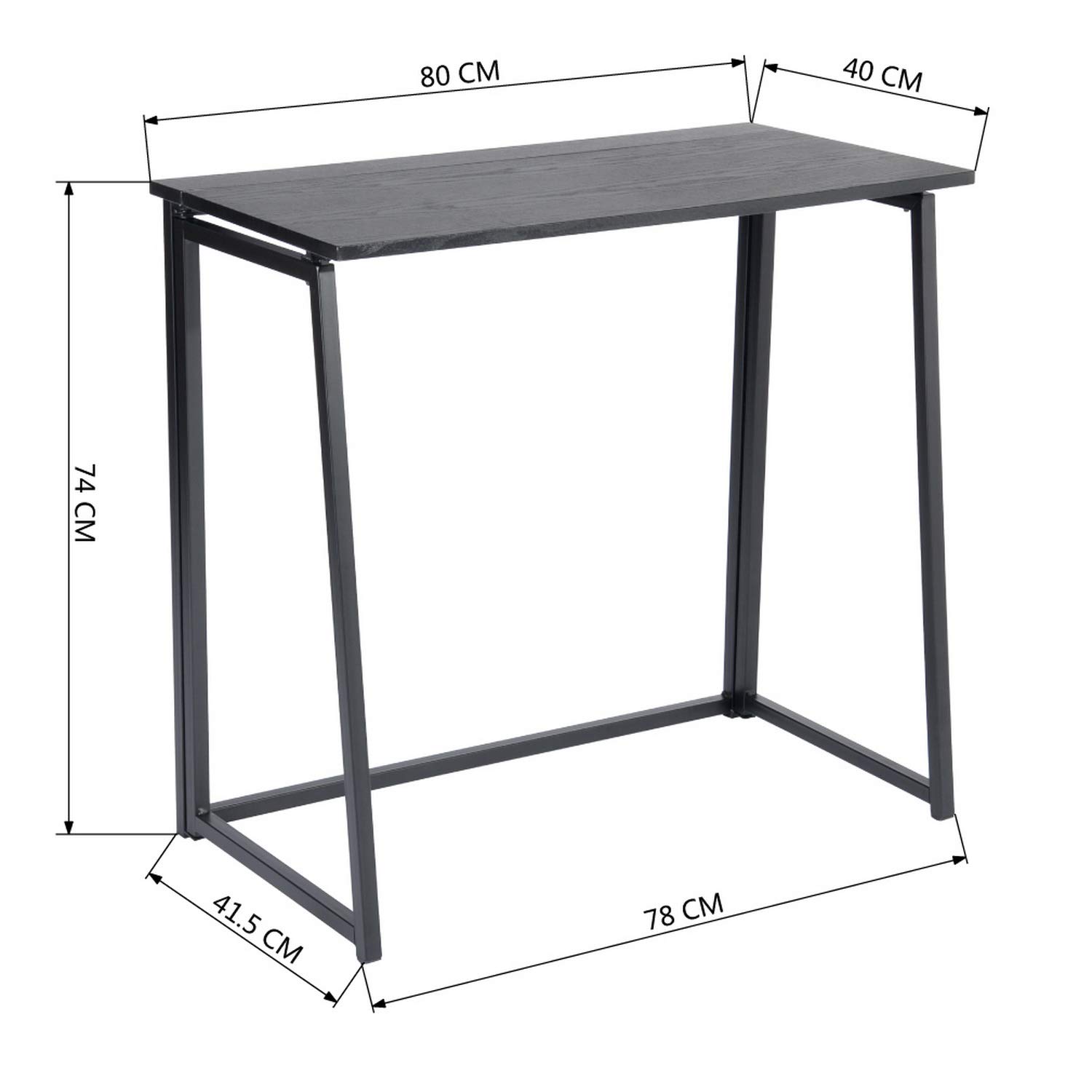 Ascoli BK Klappbarer Computertisch Laptoptisch Schreibtisch Arbeitszimmer Schreibtisch Faltbarer schmaler Tisch Computerarbeitsplatz mit Metallrahmen Schwarz