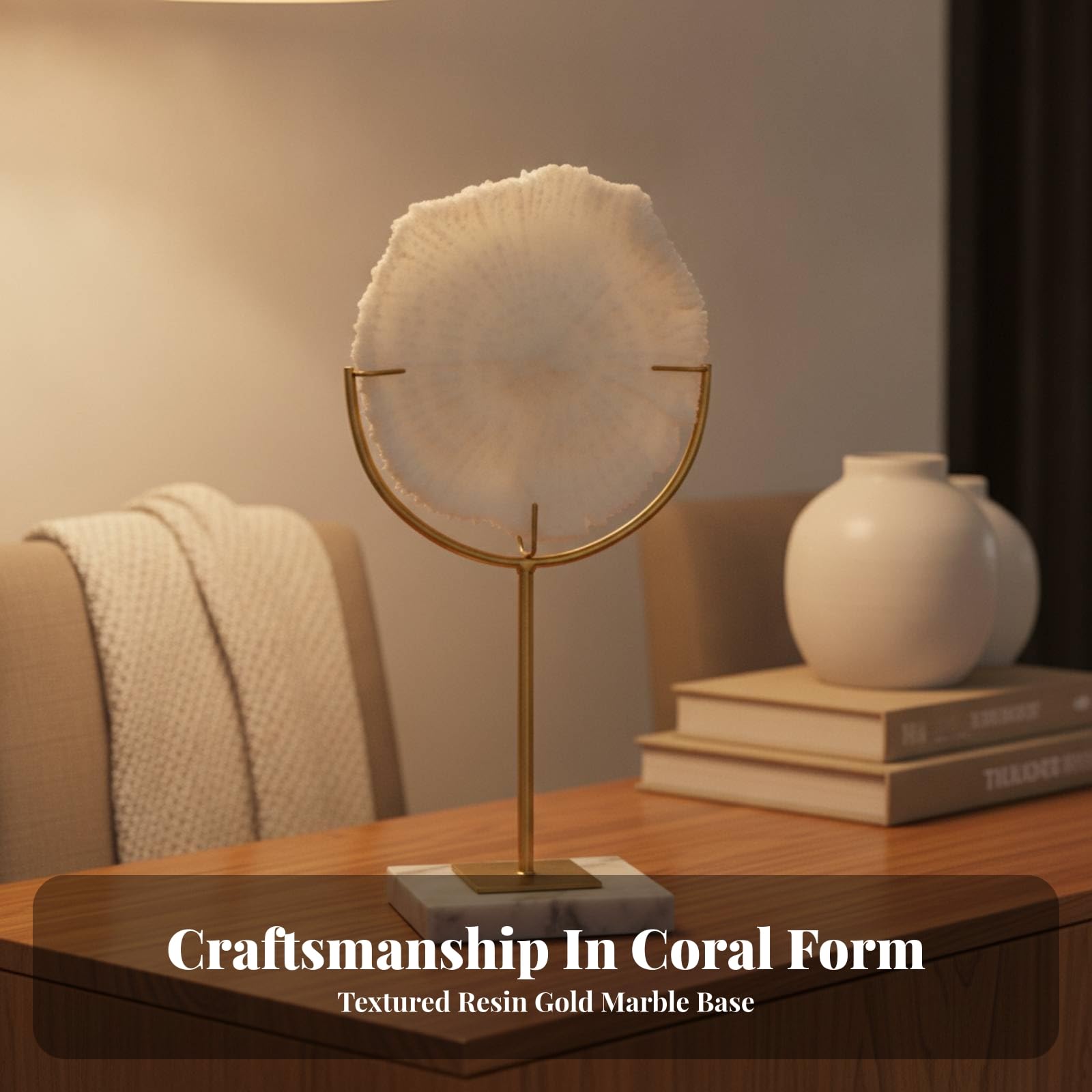 Coral corativo Elegante | Escultura Coral con Soporte Metálico, para Estantería, Estilo C
