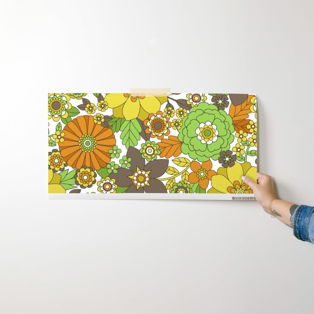 Spoonflower Removable Wallpaper Swatch - Groovy Blooms Flower Vintage Floral Retro Funky Blossom Custom Pre-Pasted Wallpaper