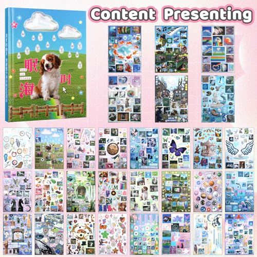 Image of 900Pcs Cute Scrapbook Stickers Travel Y2k Japanese Sticker Book for Adult Kawaii Korean Stickers for Journaling Laser Aesthetic Sticker Glitter Toploader Decor for DIY Card Art Crafts 30 Page Sleep
