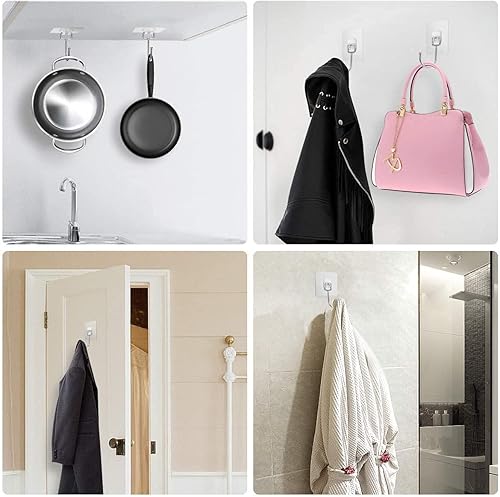 Miniatura 8 de Ganchos adhesivos grandes de acero inoxidable (8 piezas)  22 libras máximo, impermeables y resistentes al óxido para uso resistente en cocina, baño,