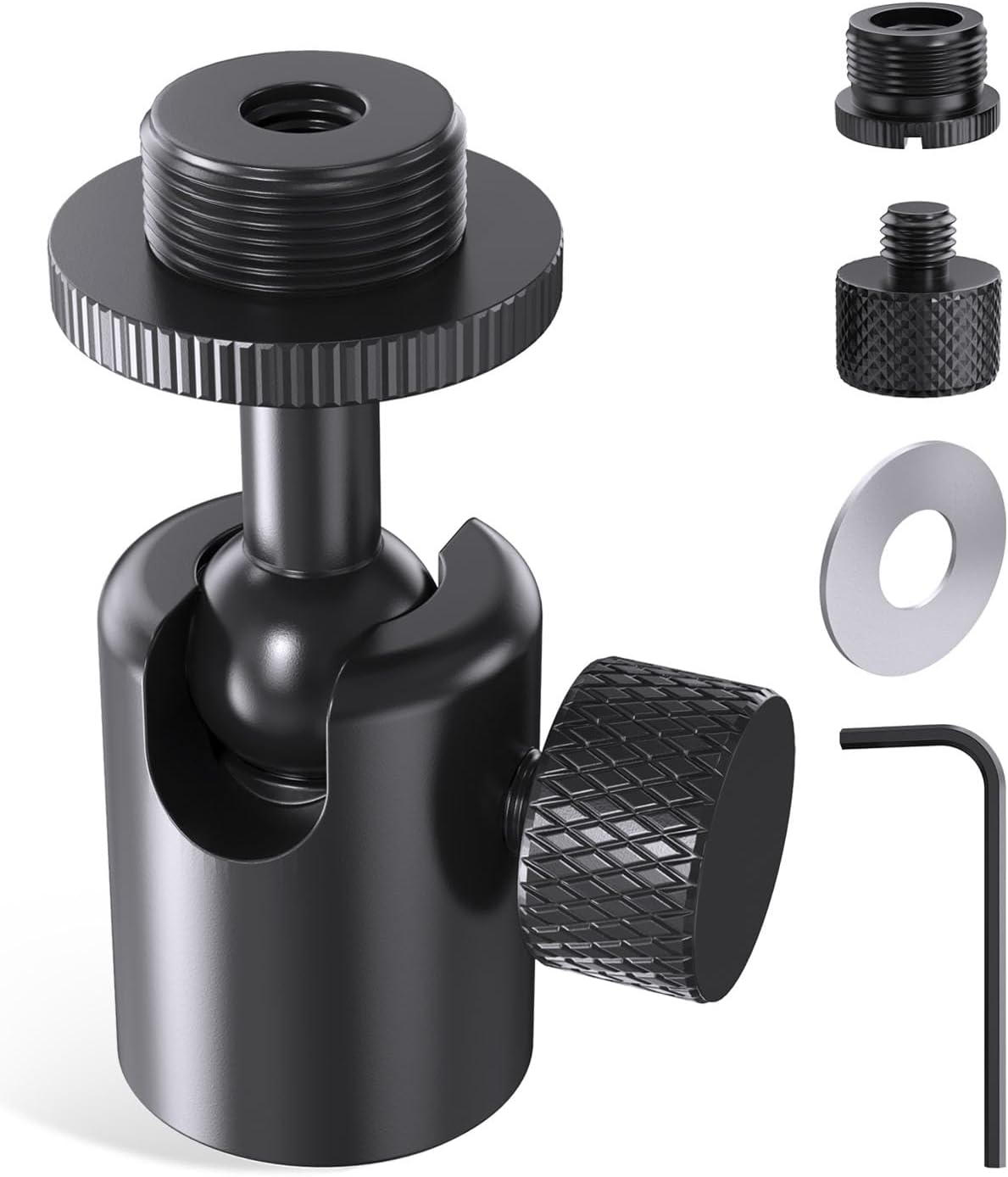 Ball and Socket Head Mic Adapter, All-Metal, 360° Swivel, 5/8 & 3/8 Threads