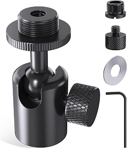 Ball and Socket Head Microphone Adapter, All Metal, 180° & 360° Swivel Mini Mic Ball Head Adapter with 5/8"-27 Thread & 3/8" Scew Adapters, Ideal for Microphone Angle Adjustment & Studio Setup