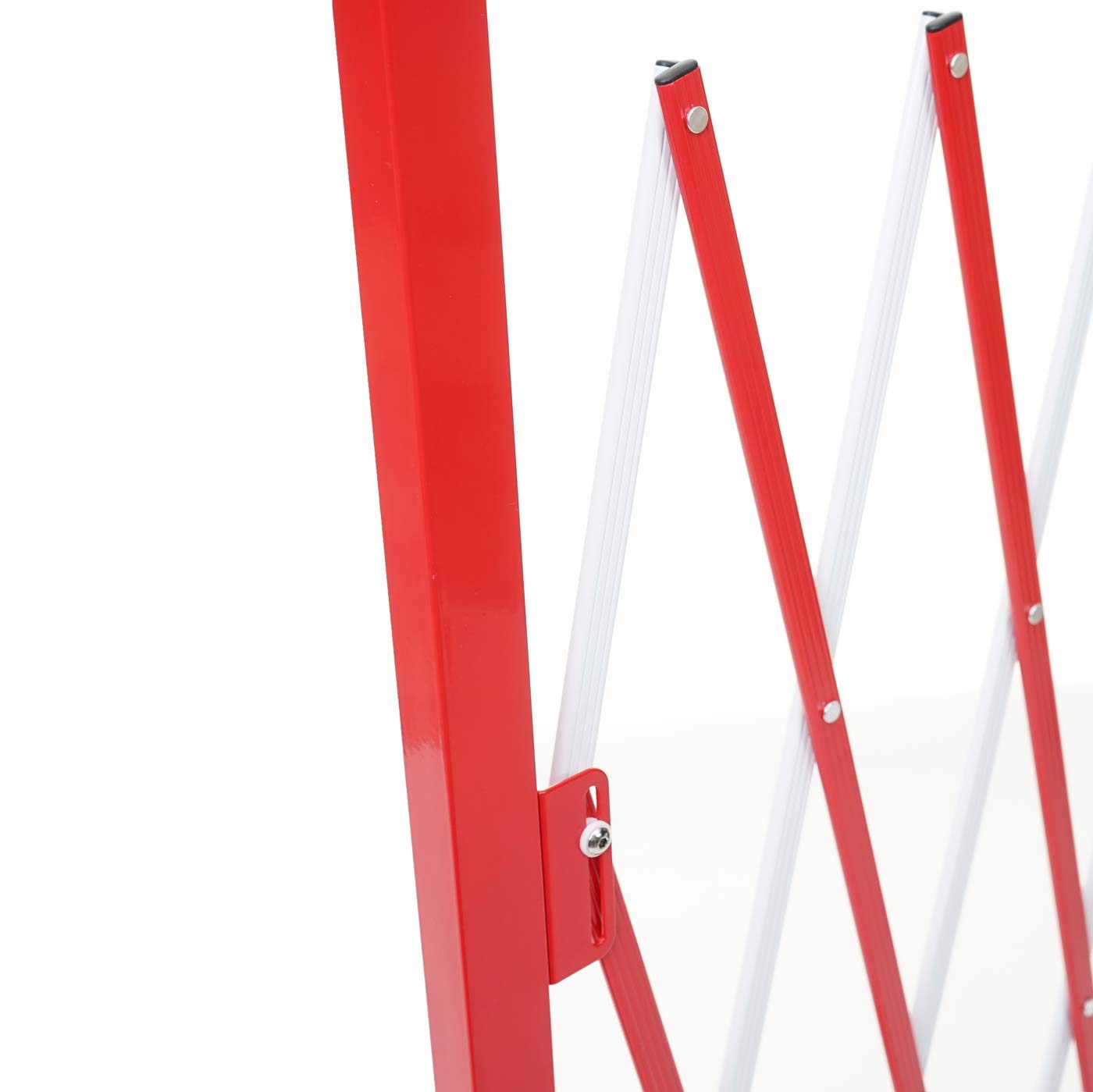Absperrgitter HWC-B34, Scherengitter Zaun Schutzgitter ausziehbar, Alu rot-weiß - Höhe 153cm, Breite 36-300cm