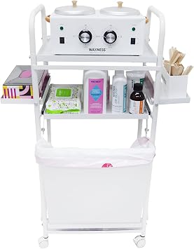 Waxness Foldable Professional Waxing Trolley Cart with Magnetic Side Shelves and Trash Compartment