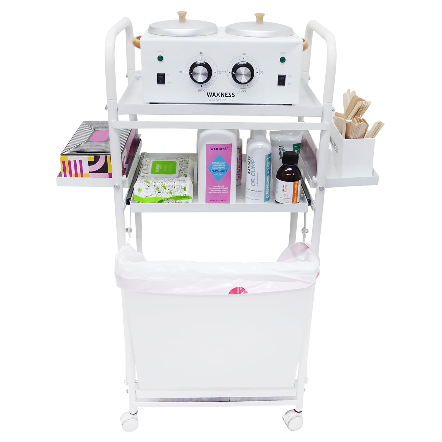 Waxness Professional Foldable Waxing Trolley Complete Station with Double Warmer and Spa essentials