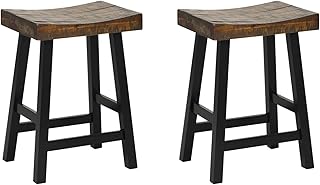 ERGOMASTER Wooden Saddle Bar Stools Set of 2, 24-Inch Counter Height Backless Rustic Barstools for Kitchen Island, Dining Room, Pub
