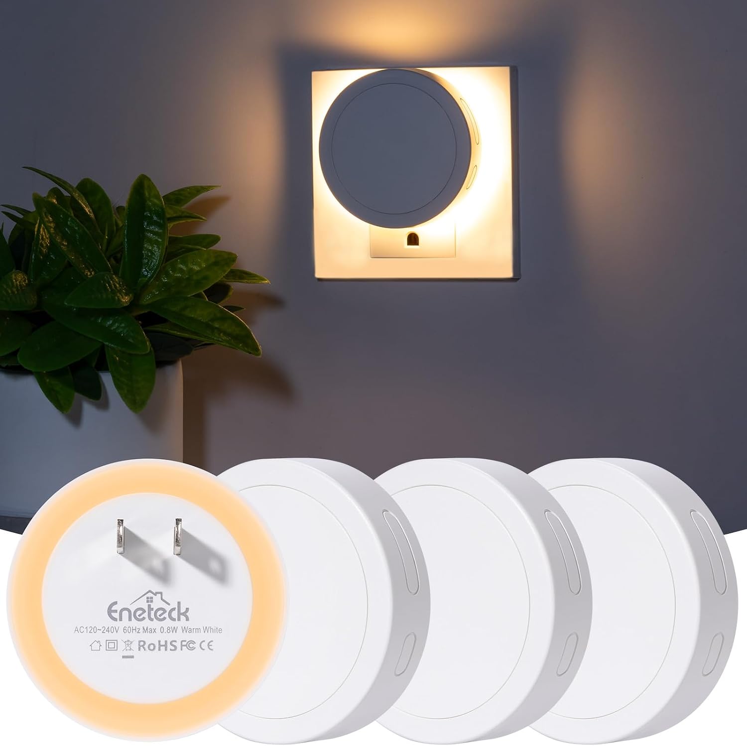 Eneteck 4 Pack Backlit Dim Night Light, Round Night Lights Plug into ...