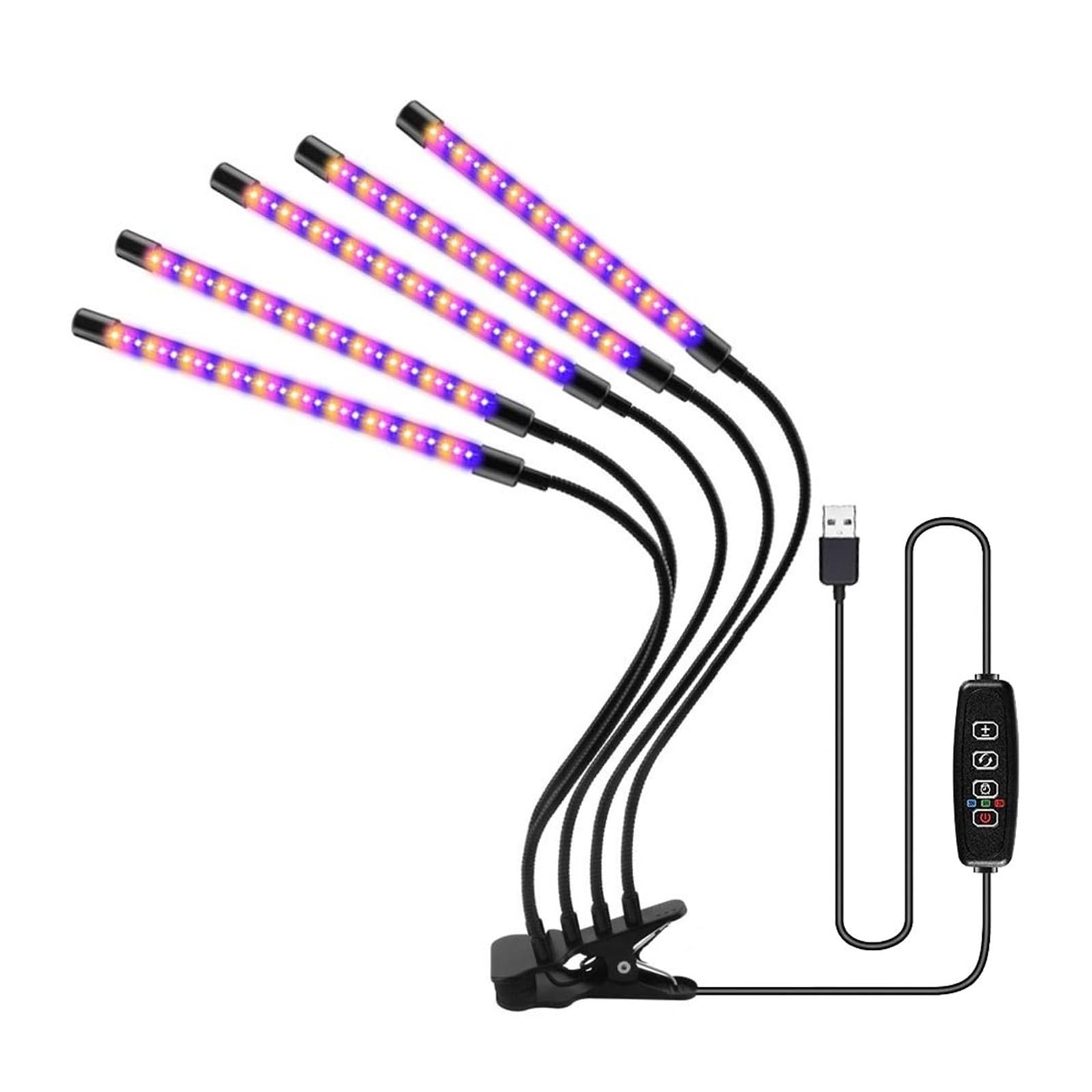 Lámpara de Plantas, 30-150 LED USB Grow Light Phytolamp for plantas con control Full Spectrum Lights Home Flower Seedling Clip Phyto Lamp(5 Head USB-150LED)