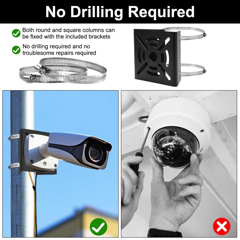 Universal Vertical Pole Mount for CCTV,Stainless Steel Mounting Corner Bracket,Metal Mounting Bracket with 2 Loops,Weatherproof Corner Mount for Security Camera Solar Panels and Outdoor Devices - Image 3