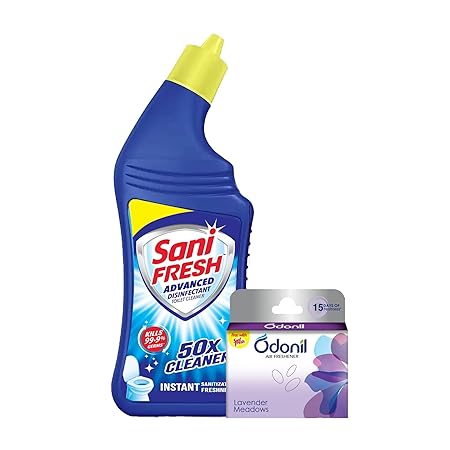 Sani Fresh Advanced Toilet Cleaner Liquid - 1L with Odonil Block 48g Free | Advanced Thicker Formula | Removes Toughest Stains | Provides Long Lasting freshness