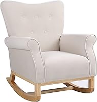 Vista 12 de Silla mecedora con respaldo de ala, cómoda silla mecedora con brazos de cojín, mecedoras tapizadas con botón acolchado para sala de estar
