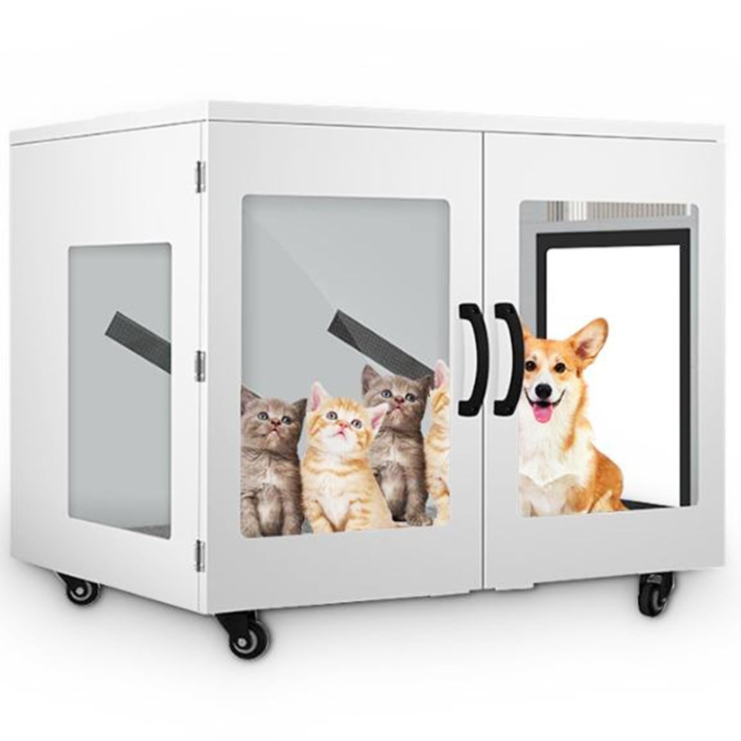 Qiang Caja Secadora Automática para Mascotas,Caja Secadora De Aseo para Mascotas 3000W,Temperatura Ajustable,Bajo Ruido,Secado De 360°,para Gatos Y Perros Grandes