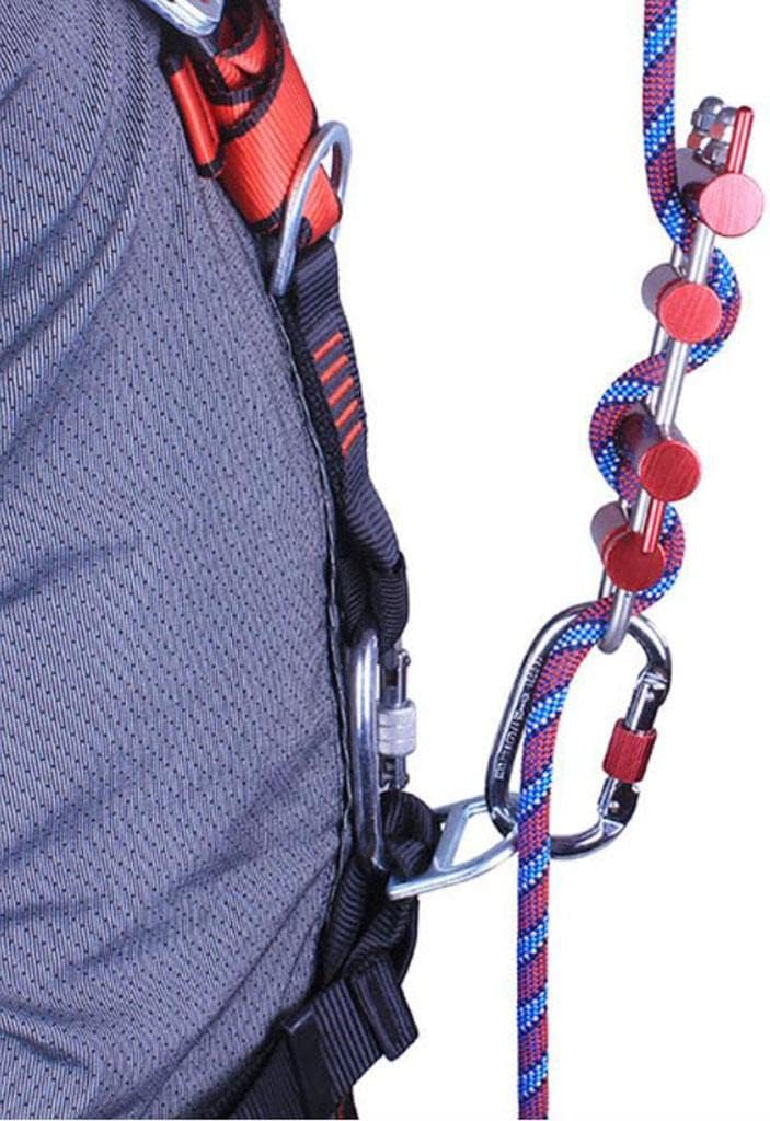 Aluminum Climbing Rack Descender 4 Bar Brake for Rappelling - Adjustable Friction Tree Arborist Gear - Outdoor Rope Access Descending Equipment - Red