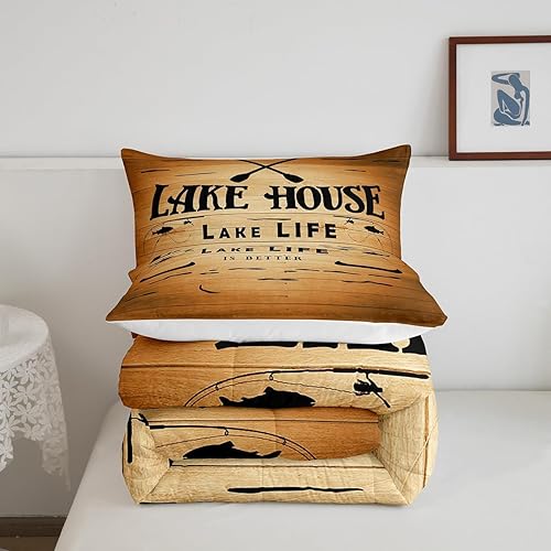 Miniatura 5 de Erosebridal Juego de edredón de decoración de casa del lago, juego de edredón de paletas de madera coloridas tamaño matrimonial, juego de ropa de