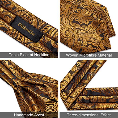 Image of DiBanGu Mens Silk Ascot Ties Paisley Jacquard Woven Cravat and Pocket Square Cufflinks with Lapel Pin for Business Wedding