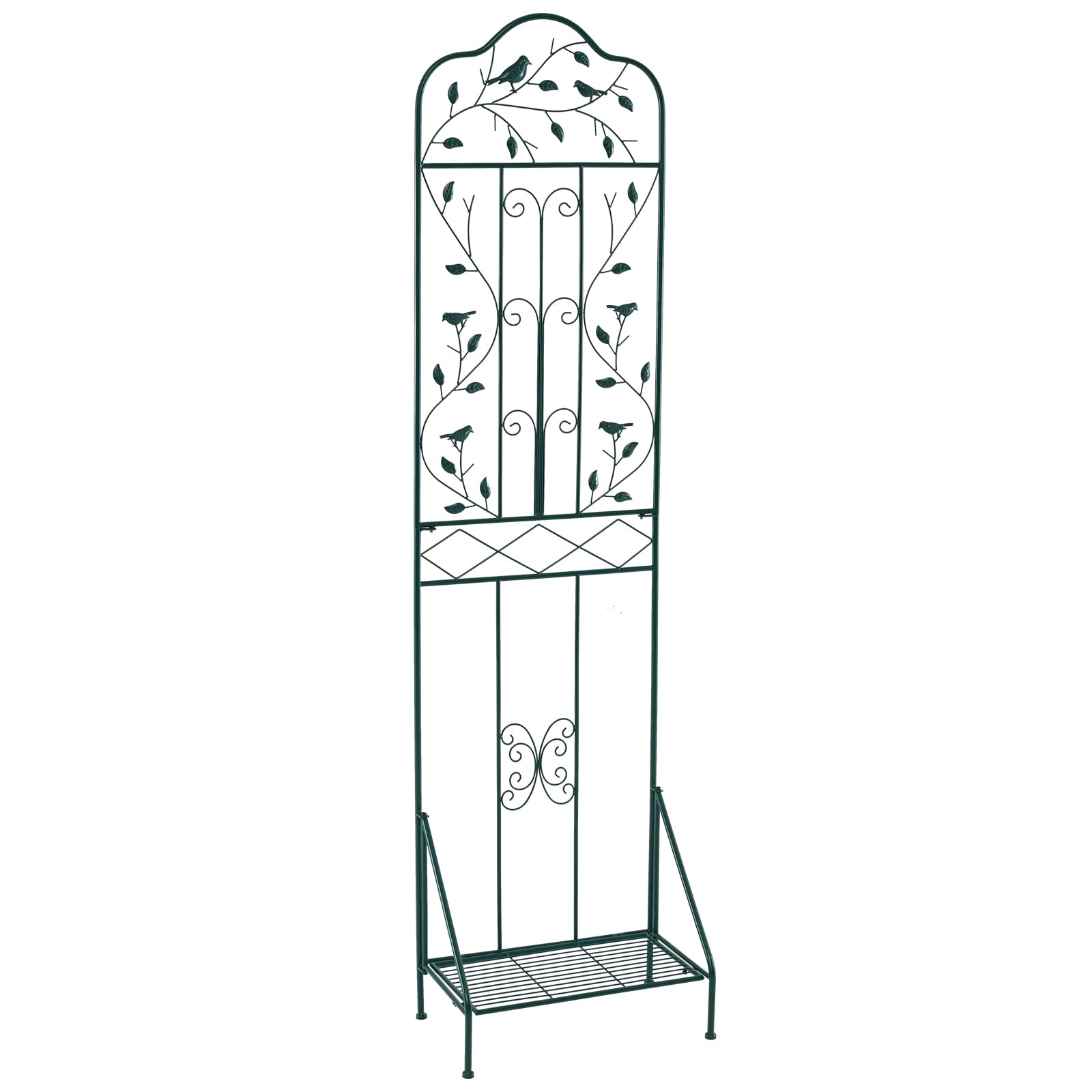 TANGZON 1.9M Tall Garden Trellis, 1/2 Pack Heavy Duty Metal Frame Panels with Foldable Shelf, Anti-Tipping Device & Ground Stakes, Decorative Trellis Panels Climbing Plant Support Stand (1PCS, Green)