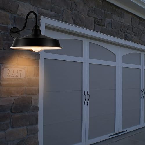 Miniatura 8 de Lámpara de granero de cuello de cisne para exteriores, cúpula de 16 pulgadas, gran lámpara exterior de granja, aplique de pared industrial al aire