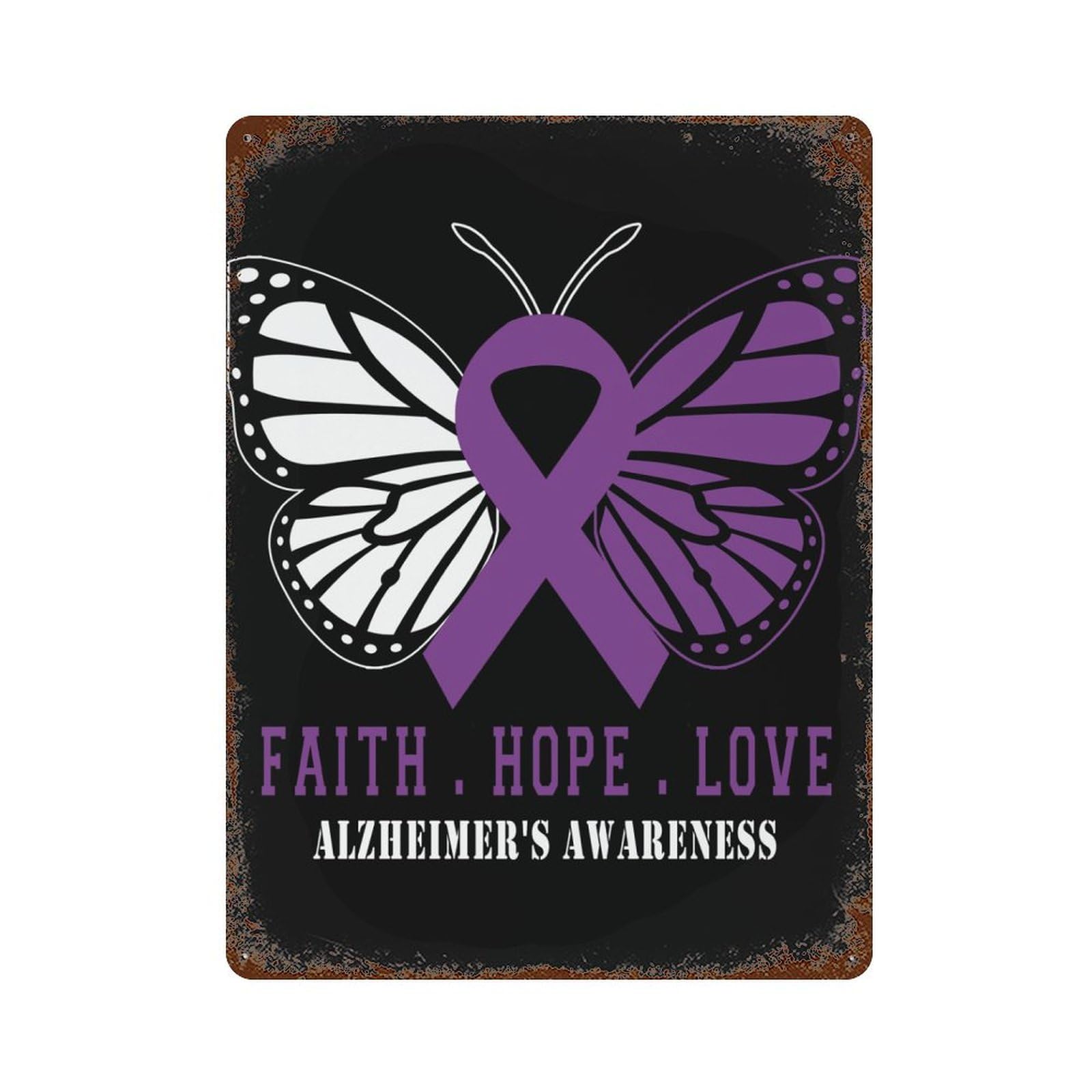 KWQDOZF Butterfly Alzheimer's Awareness Theme Metal Tin Sign,Vintage Iron Hanging Plate Vertical with Rust Poster Wall Decor 12x16inch