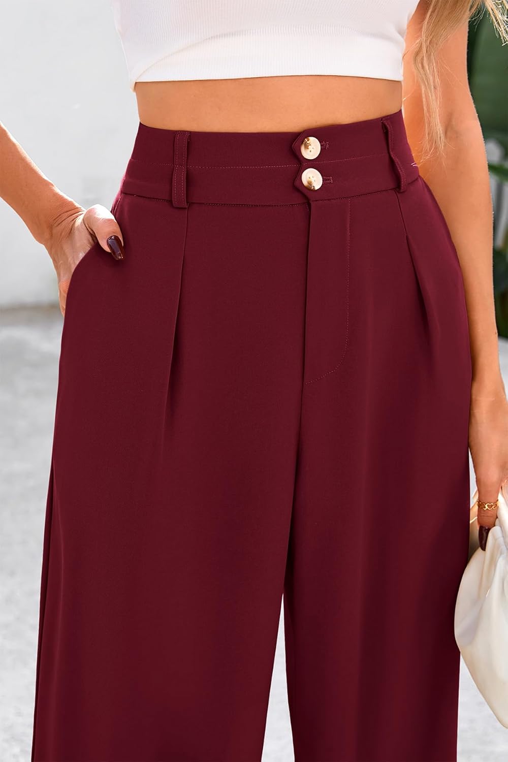 CFLONGE Women Wide Leg Dress Pants High Waist Work Trousers Button Pleated Slacks Palazzo Pants Business Casual Outfits - Image 5