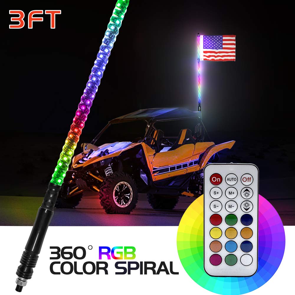 Buy LED Whip Lights with 3FT 360Ã‚° Spiral LED Whips Lighted Antenna