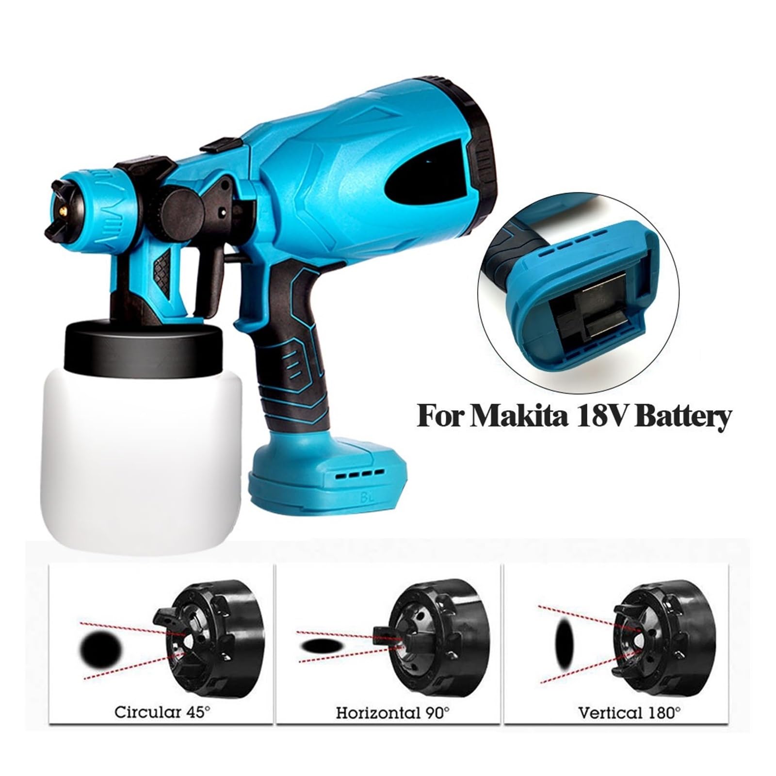 pistolet natryskowy, 800ML bezprzewodowy elektryczny pistolet natryskowy przenośny domowy środek dezynfekujący łatwa regulacja pokrętło do farby akumulatora 18 V(Blue no Battery)