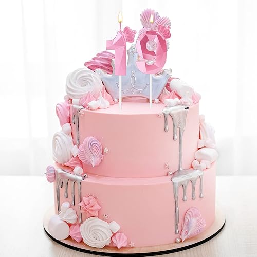 Miniatura 7 de Vela con números, vela de cumpleaños de 2.95 pulgadas, vela de pastel 3D, corona rosa, velas de cumpleaños para niñas, decoración para fiesta de
