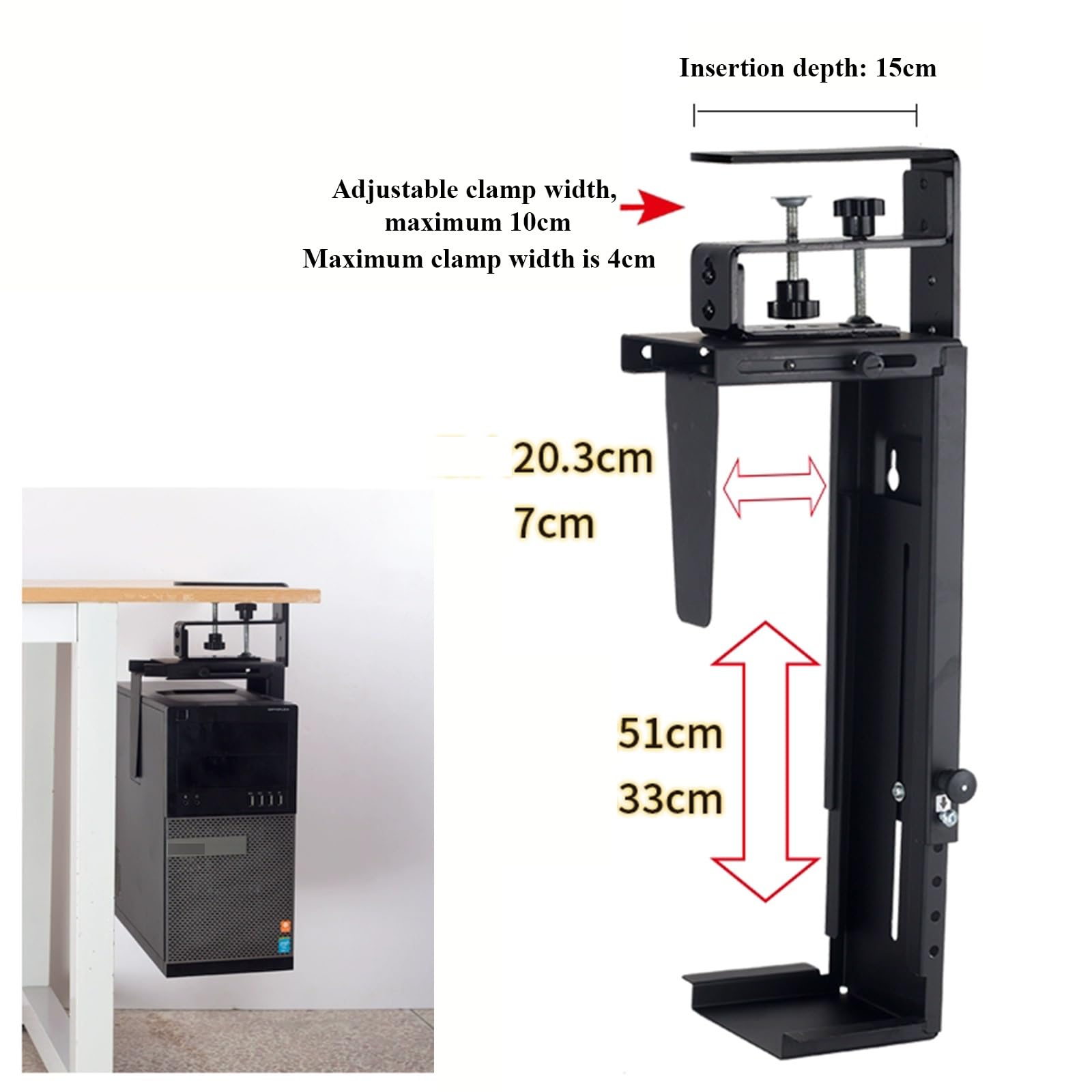 Supporto Universale per Computer, Altezza Regolabile da 33 A 51 Cm, Accessori in Metallo, Supporti Versatili da Fissare sotto La Scrivania o alla Parete