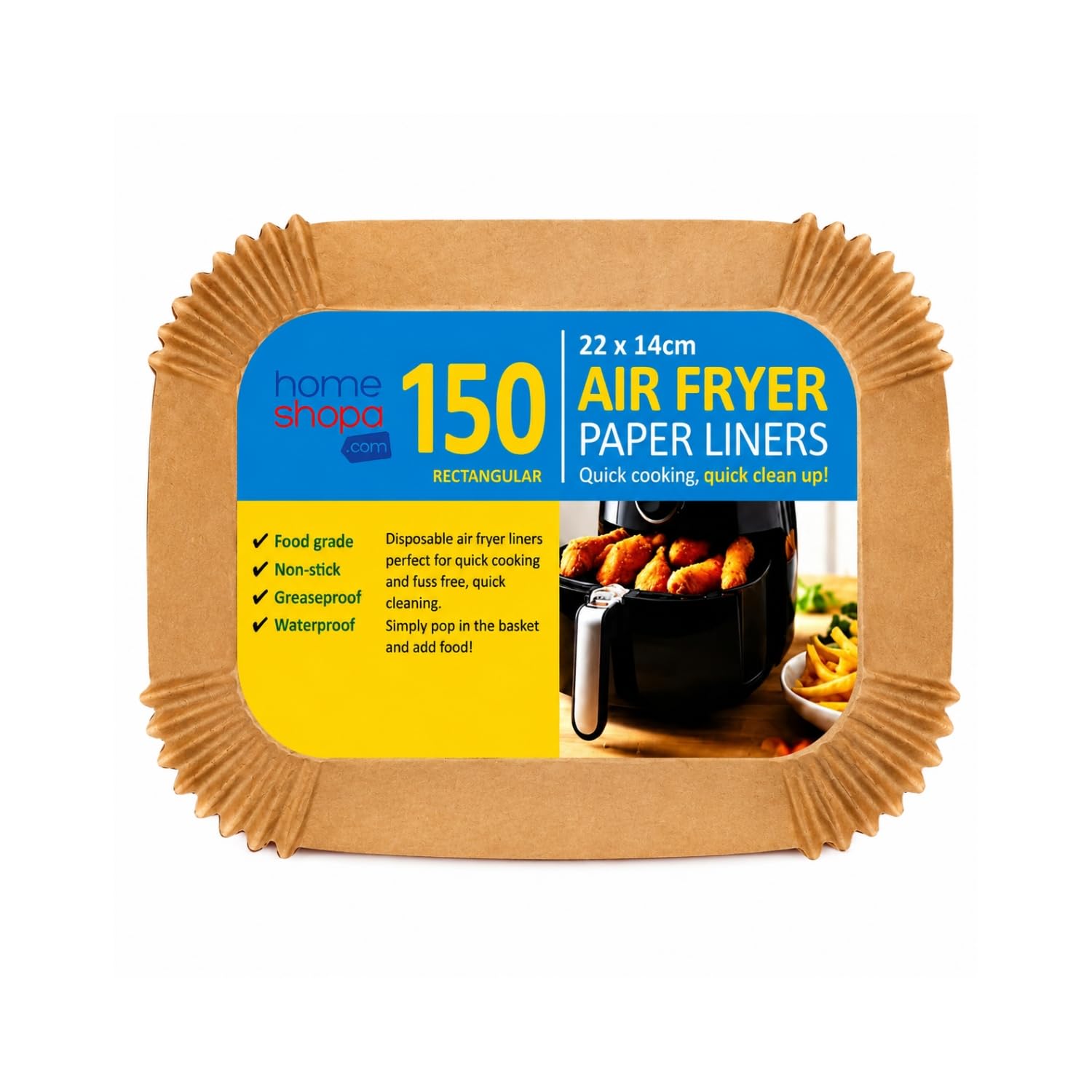 HOMESHOPA Air Fryer Paper Liners, 22 x 14cm Rectangle 150 Pack Disposable Non-Stick Parchment Paper, Compatible with Ninja, Tefal and More, Food Grade Baking Sheet, Easy Cleanup Baker's Choice
